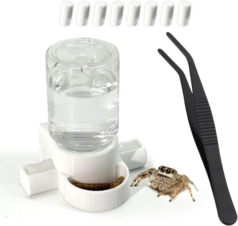 Julang Jumping Spider Accessories, Jumping Spider Water Dispenser, Magnetic Hanging Feeder with Tweezers for Jumping Spiders, Tarantulas, Praying, Mantises (White) - Image 1